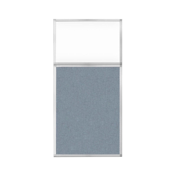 Hush Panel Configurable Cubicle Partition 3' x 6' W/ Window Powder Blue Fabric Clear Window